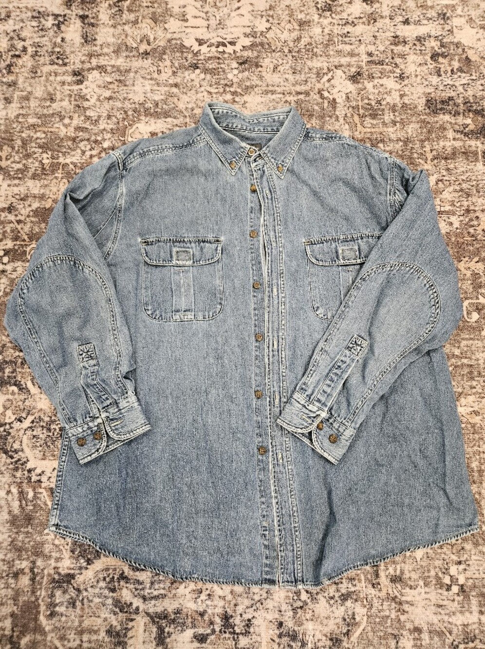 Woolrich 90s Vintage Faded Denim Jean Button Shirt Mens XL Classic Cabin